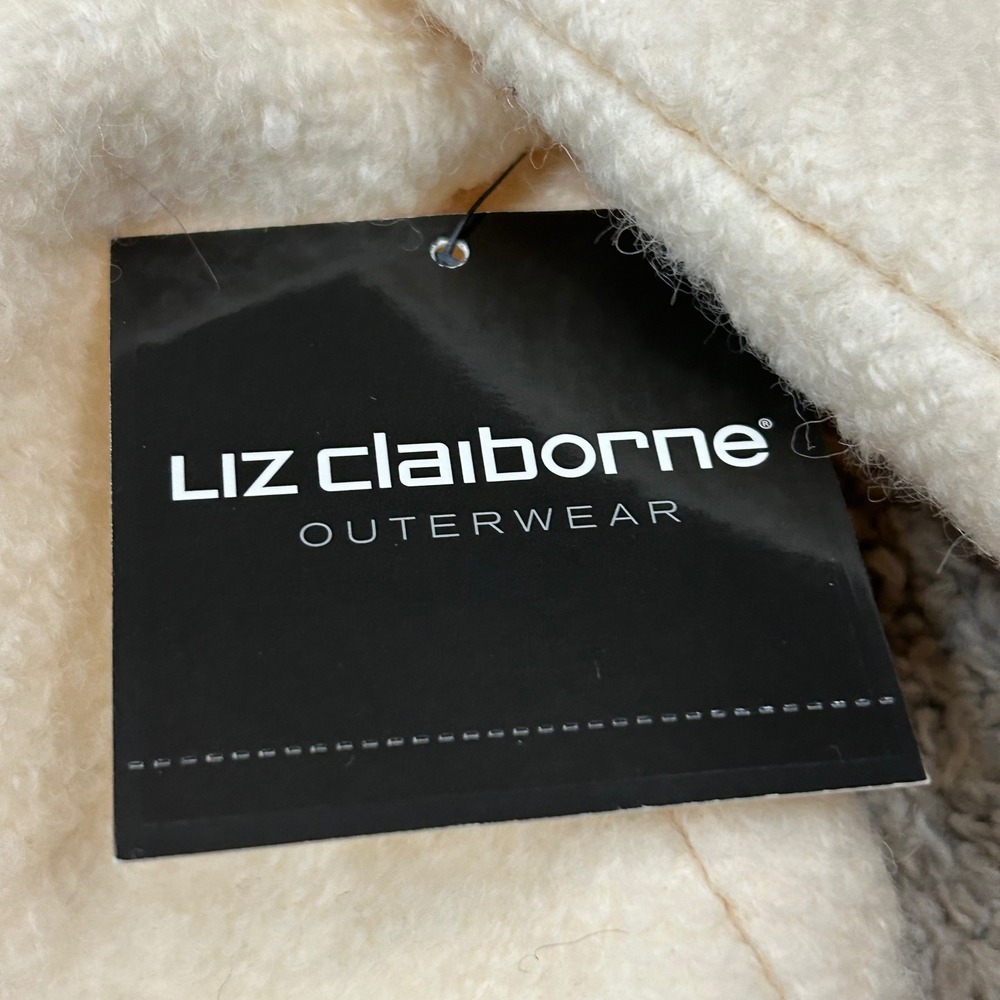 Liz‎ Claiborne Wool Coat Large Faux Fur Hood Double Breasted Gold Button New NWT - Picture 5 of 12